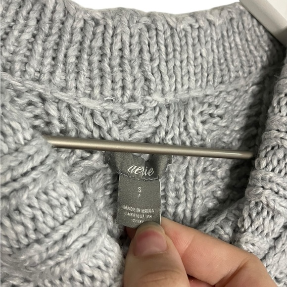 Aerie Women’s Cable Knit Sweater Cropped Cotton Blend Cozy Comfy Casual Gray S - Picture 4 of 6
